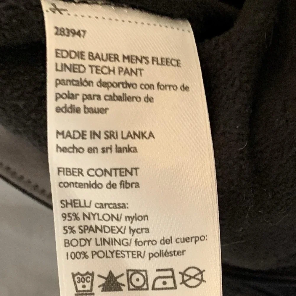 Eddie Bauer Pants Mens 34x32 Black Fleece Lined Tech Softshell Hiking Outdoor